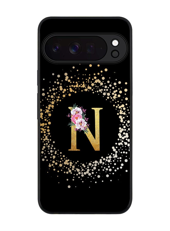 For Google Pixel 10 Pro XL Case,Slim fit Camera Protection, Shockproof Thin Phone cover  - Custom Monogram Floral - N ( Black )